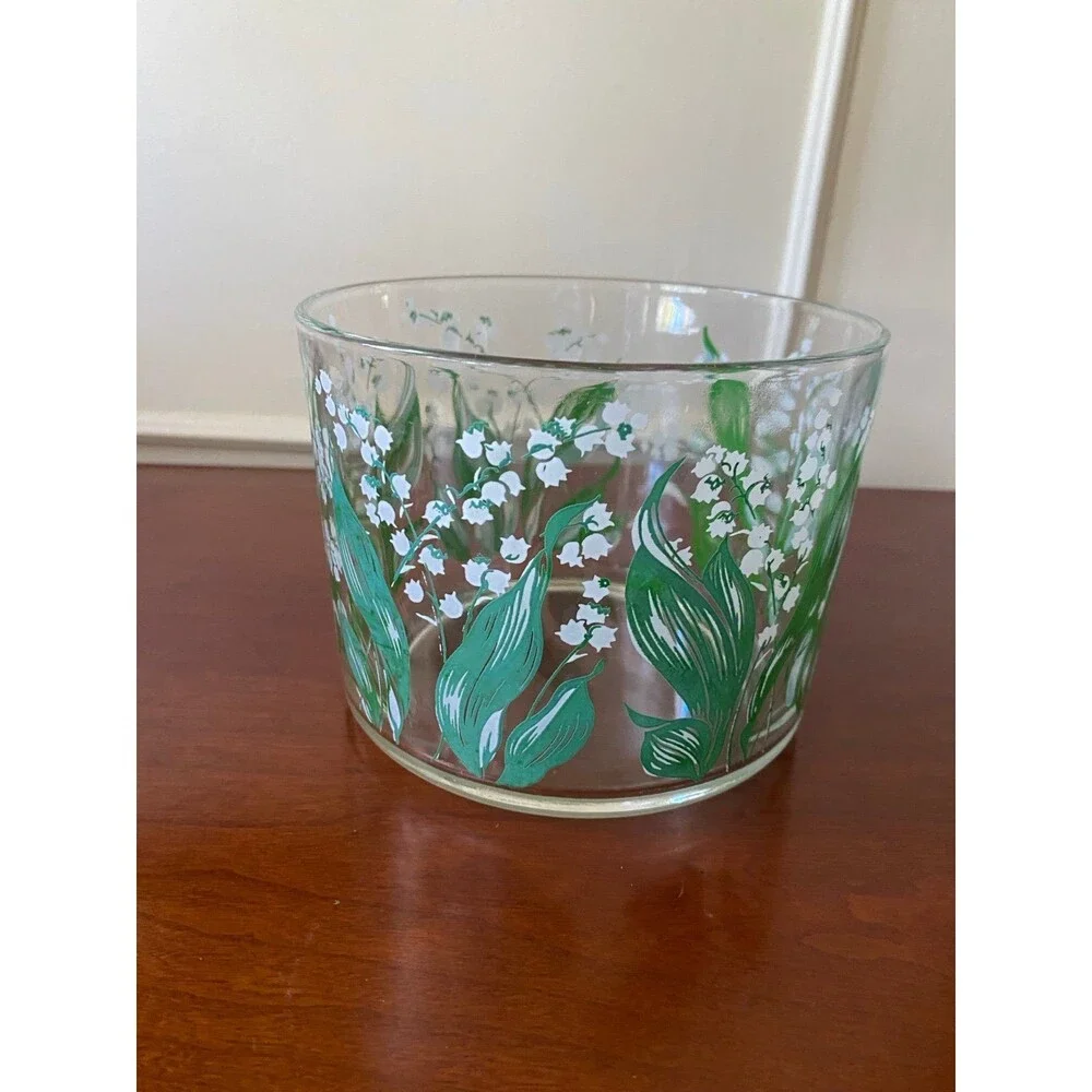 Vintage Hazel Atlas Lily of the Valley Ice Bucket Glass Container Home Vase